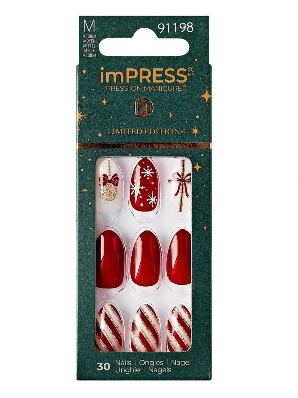 imPRESS Red & Gold Christmas Medium Festive Press-On Nails
